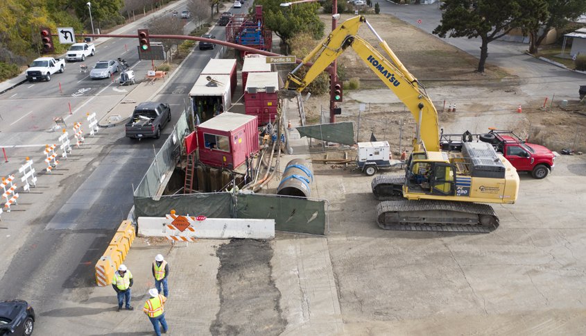 Microtunneling made it possible for the Vallecitos Water District to successfully complete the project in under a week with no damage to the existing utilities while also minimizing traffic impacts at San Marcos Boulevard and Pacific Street. Photo: Vallecitos Water District San Marcos Interceptor