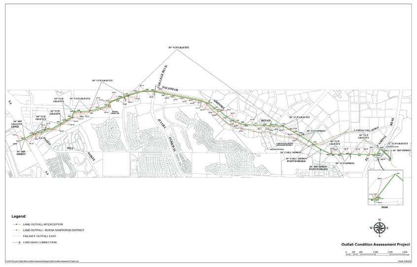 Map showing the 3.2 mile stretch of Vallectios Water District pipeline undergoing inspection in June. Photo: Vallecitos Water Diatrict