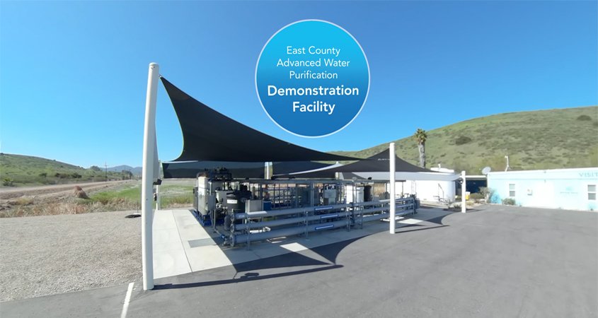 The East County AWP is a collaborative partnership between the Padre Dam Municipal Water District, Helix Water District, County of San Diego, and City of El Cajon. It will use sophisticated technology to provide 30% of current drinking water demands for East County residents. Photo: East County AWP virtual reality video tour