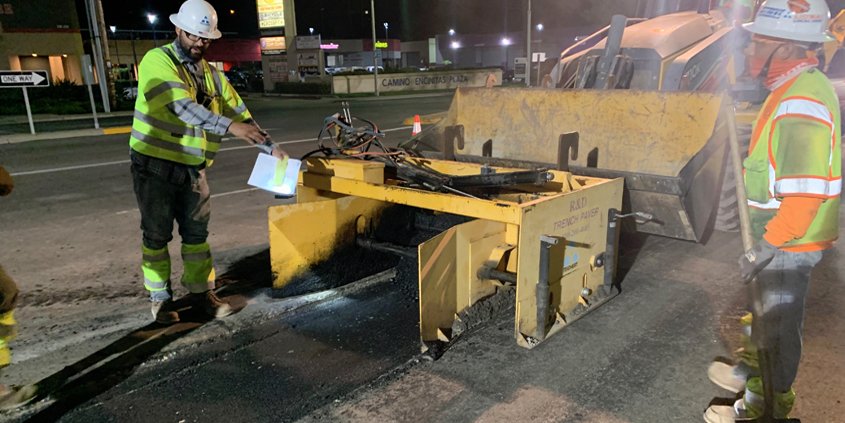 Water infrastructure-Olivenhain Municipal Water District-Base paving along El Camino Real across from Camino Encinitas Plaza, just north of Via Montoro. Photo: OMWD joint project by Olivenhainv