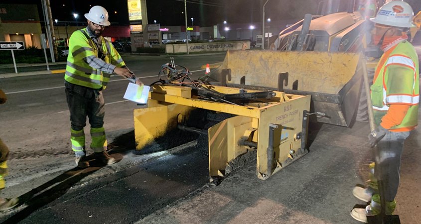 Water infrastructure-Olivenhain Municipal Water District-Base paving along El Camino Real across from Camino Encinitas Plaza, just north of Via Montoro. Photo: OMWD joint project by Olivenhainv