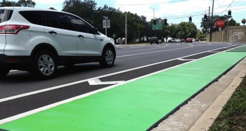 Dedicated green bike lanes such as this example have an expected December completion date. Photo: Courtesy City of Encinitas