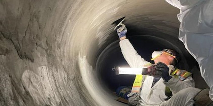 Worker relines water pipeline