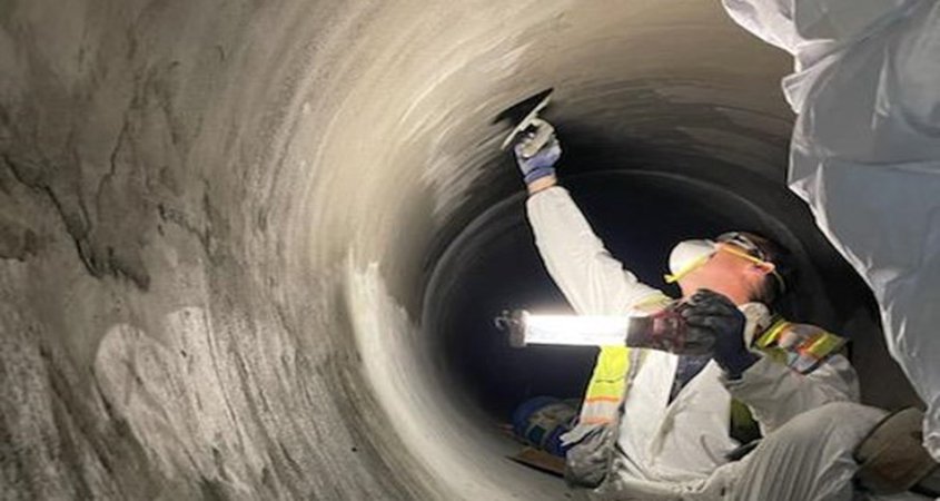 Worker relines water pipeline