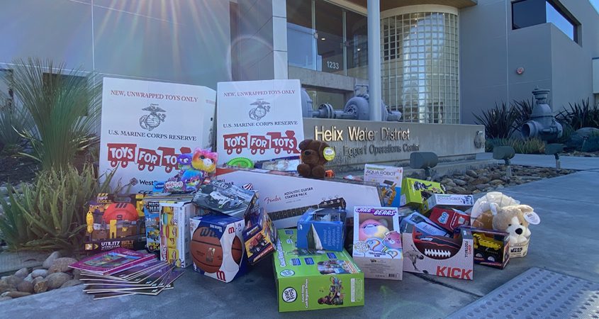 The Helix Water District employee volunteer program, “Helix Helps,” collected toys for the Marine Corps Toys for Tots program at each of its facilities. Photo: Helix Water District Workers embrace Holiday Giving