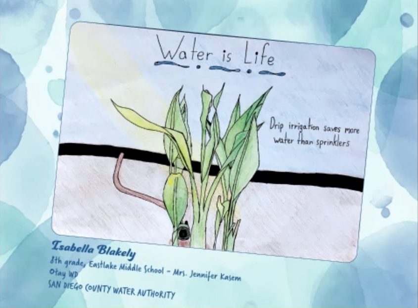  Eighth grade student Isabella Blakely brought drip irrigation to life as a symbol of conservation. Photo: MWD 2022 Calendar