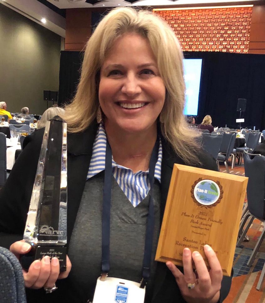 Santee Lakes Park Director Laura Koval accepted the awards in person on behalf of Santee Lakes. Photo: Padre Dam Municipal Water DistrictSantee Lakes Park Director Laura Koval accepted the awards in person on behalf of Santee Lakes. Photo: Padre Dam Municipal Water District