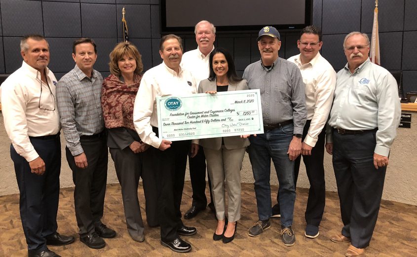 Otay Water District officials presents the first donation for a scholarship fund to Cuyamaca College President Dr. Julianna Barnes named after Otay General Manager Mark Watton. Photo: Otay Water District water industry education