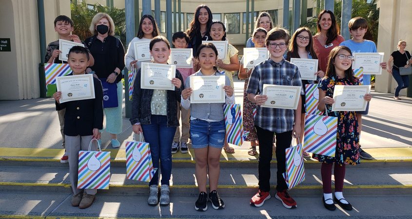 City of Escondido Student Poster Contest winners posing at City Hall. 1st row (L to R): Chance Hsieh, Ella Olson, Camila Aguilar, Noam Brumfield, Sonja Bolen. 2nd row (L to R): Joshua Carpia, Katalina Palacio, Andres Olivas Maldonado, Jeinelle Love G. Millamena, Natalia Guevara, Addison Frew, Alex Bredel. Photo: City of Escondido