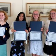 (L to R) Left to right: Scholarship winners Grace Koumaras, Jennifer Galan, Emilie Taylor, and Abigayle Paliotti. (Not pictured: Samantha Bailey, Kenneth Morales Reyes, and Mateo Sulejmani). Photo: Vista Irrigation District