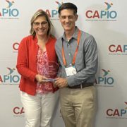 Director of Public Affairs Denise Vedder and Public Affairs Manager Mike Lee with the EPIC Award for the Water Authority’s “Drought Safe San Diego” public outreach campaign. Photo: Ed Joyce EPIC Awards