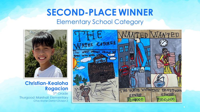 Second place, elementary school: Christian-Kealoha Rogacion, fifth grade, Thurgood Marshall Elementary School. Photo: Otay Water District