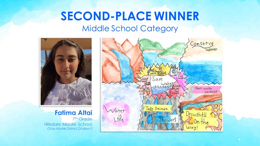 Second place, middle school: Fatima Altai, seventh grade, Hillsdale Middle School. Photo: Otay Water District