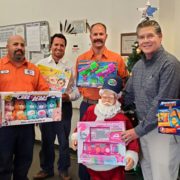 City of Poway staff including the Public Works Utilities (Water/Wastewater) Divisions provided toys and shoes for over 150 children in cooperation with the Kiwanis Club “Holiday with a Hero” event.(L to R): Erick Calderon, Amjad Mohamed, Barry Medlin, Randy Slusher, Terry Zaragoza, and Michael Devenere. Photo: City of Poway