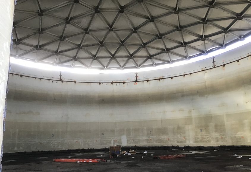 Both tanks received new interior coatings to prevent corrosion and were replumbed with flexible fittings to prevent breaks and keep the tanks connected during an earthquake. Photo: Helix Water District