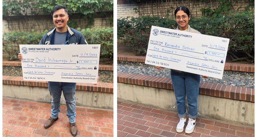 The Sweetwater Authority Governing Board awarded the 2022 Work for Water Scholarship to two local students: David Inchaurregui Jr. of Chula Vista and Kassandra Beltran of National City. Photos: Sweetwater Authority 2023 scholarship applications