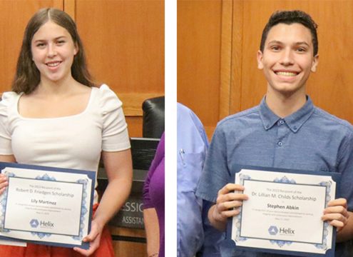 Helix Water District scholarship winners Lily Martinez and Stephen Abkin. Photo: Helix Water District college scholarships