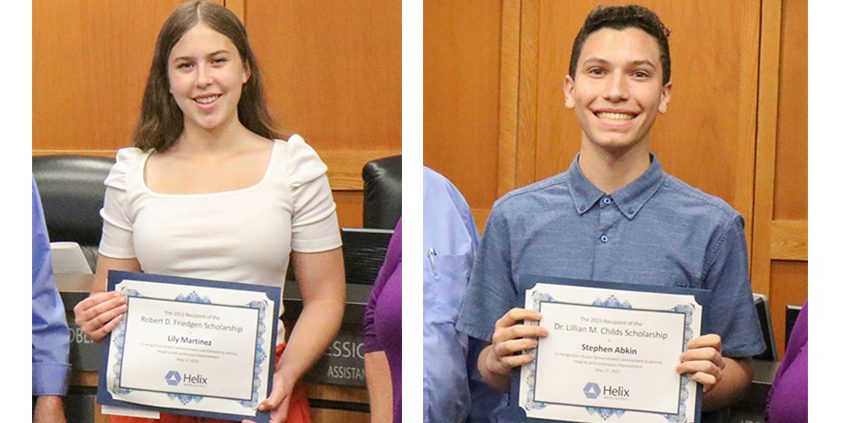 Helix Water District scholarship winners in 2023 Lily Martinez and Stephen Abkin. Photo: Helix Water District 2024 college scholarships