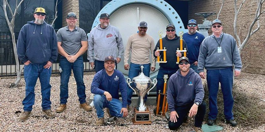 The Water Authority Fleet and Facilities Maintenance Crews pose with their 2023 Roadeo trophies. Top Row(L to R): Matt Boteler, Luke Holbrook, Tyson Short, Frank Vargas, Bobby Bond, Bill Keyser, Mark Christman. Bottom Row: Tony Zepeda and Cole Curtis. Photo: San Diego County Water Authority