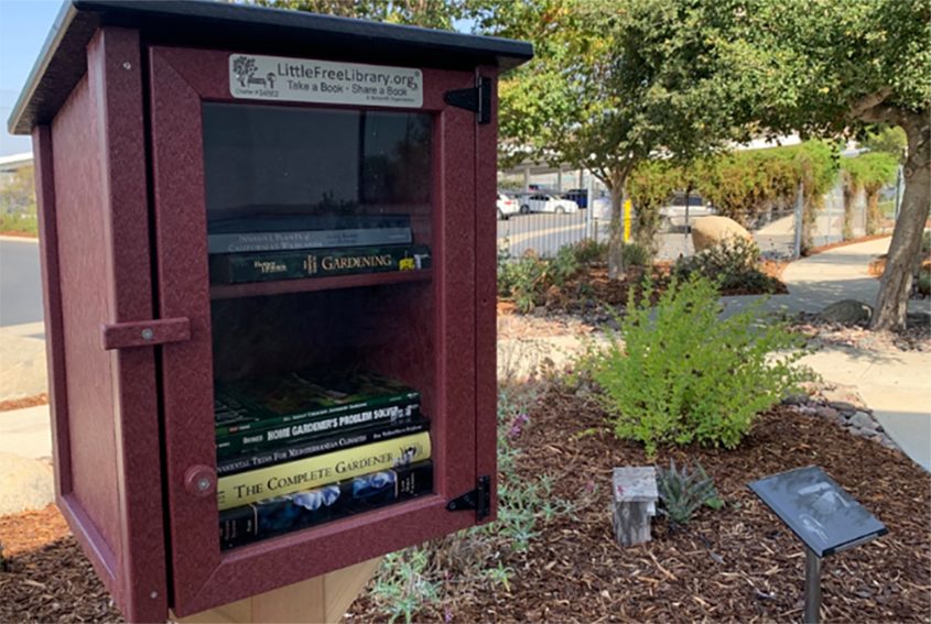 In 2023, a Little Free Library was installed at the north end of the Vallecitos Water District garden, stocked with garden books to inspire residents to adopt water-wise gardening practices. Photo: Vallecitos Water District