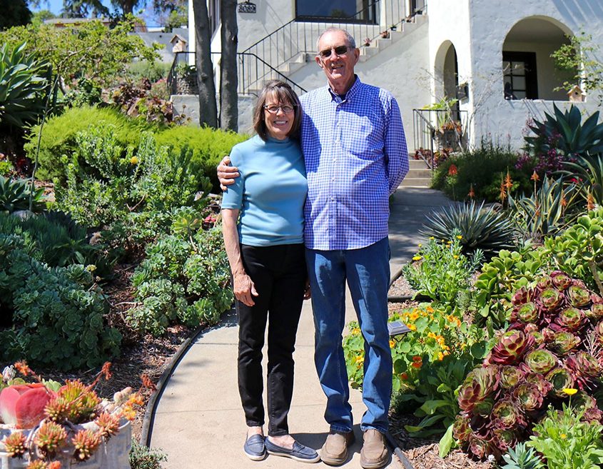 The country garden with climate-appropriate plants is the creation of Joanna and Larry Henning. Photo: Helix Water District lush landscape