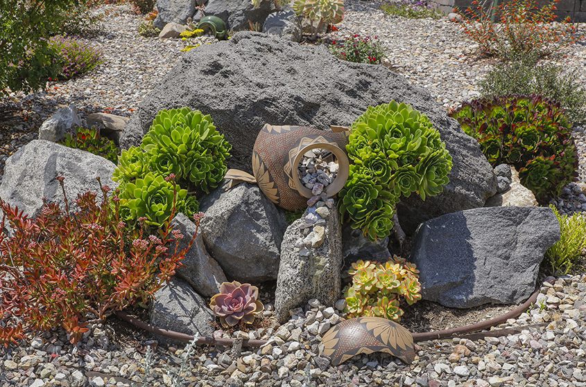 The winning landscape features boulders and rocks Lois Scott dug up or found in online ads. Photo: Otay Water District Nana's Garden