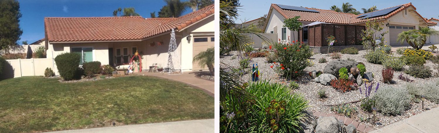 Before and after photos of the 2023 Otay Water District landscape makeover contest winner, "Nana's Garden." Photo: Otay Water District