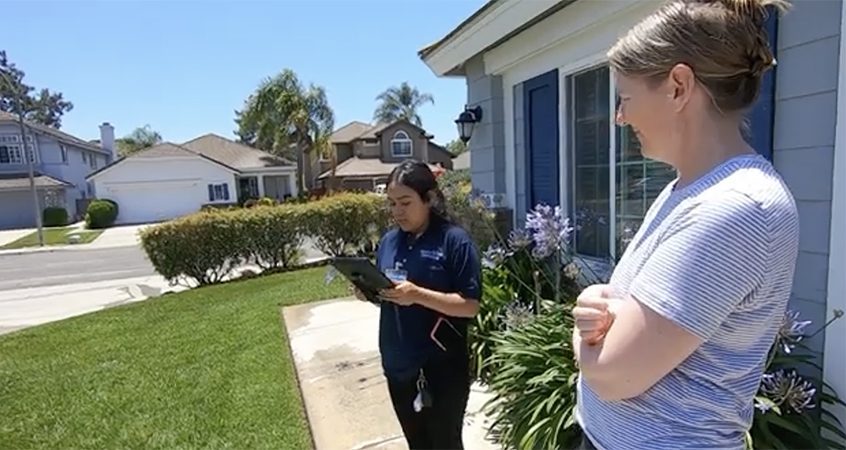 Water Conservation Specialist Arlene Acosta of WaterWise Consulting conducts a residential audit. Photo: Vallecitos Water District San Marcos Unified
