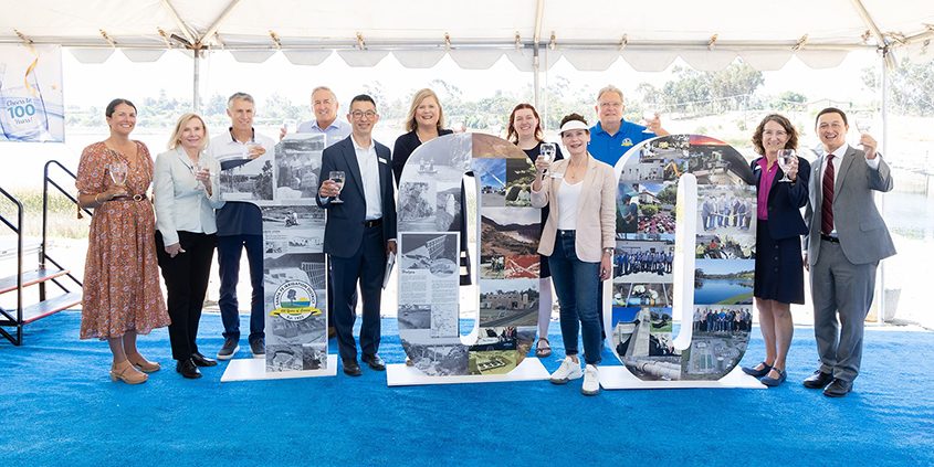 Santa Fe Irrigation District board members, senior management, and community leaders celebrate SFID's 100th anniversary.