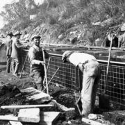 One of 11 gunite bench sections along the Flume under construction in 1925. The Flume is the Vista Irrigation District’s main water conduit and has been indispensable in the area’s development. When water first flowed through the Flume, the District served a population of 337, compared to serving 134,000 customers today. Photo: Vista Irrigation District celebrates