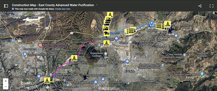 An interactive construction map tracks project construction sites and work progress. Photo: East County Advanced Water Purification