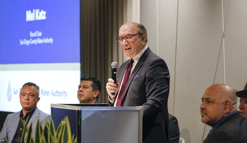 San Diego County Water Authority Board Chair Mel Katz speaks at the Quantification Settlement Agreement 20th Anniversary celebration. Photo: San Diego County Water Authority water agreement