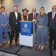 Officials recognizing the Quantification Settlement Agreement 20th Anniversary (L to R): Jim Barrett, Coachella Valley Water District GM, Miguel Luna, Chair of the Legal and Claims Committee with the MWD Board, State Assemblyman David Alvarez (D-80), Water Authority GM Dan Denham, Colorado River Board of California Vice Chair and Water Authority board member Jim Madaffer, Water Authority Board Chair Mel Katz, Jamie Asbury, IID GM, MWD General Manager Adel Hagekhalil, IID GM Alex Cardenas. Photo: San Diego County Water Authority