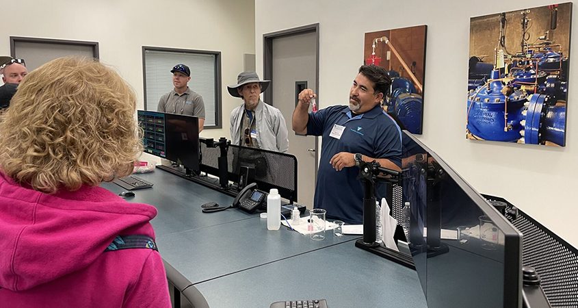 Water Systems Operator II Toby Luna demonstrates how water is tested. Photo: Vallecitos Water District Water Academy