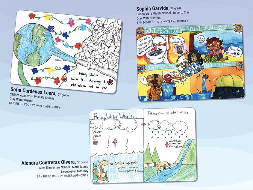 Student artwork from winners in the Otay Water District and Sweetwater Authority are featured on the August 2024 page.
