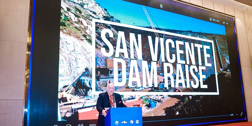 Dr. Malcolm Dunstan of MAD & Associates represents the team including the Water Authority at the award ceremony, MAD & Associates led the RCC mix design for the San Vicente Dam Raise project. Photo: International Commission on Large Dams