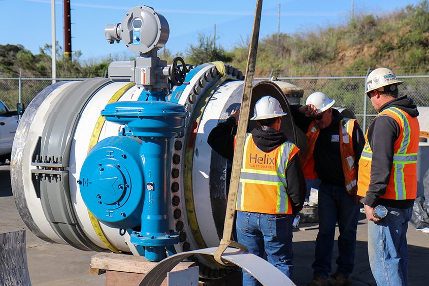 Helix Water District crews prepare the five-ton replacement valve for installation. Photo: Helix Water District