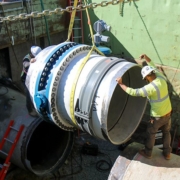 Helix Water District crews lower the five-ton replacement valve into place for installation. Photo: Helix Water District
