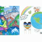 Winning artwork in the Helix 2024 Student Poster contest. Left: Ranya Boubetana, La Mesa Arts Academy, Grade 7. Right: Arya French, Flying Hills School of the Arts, Grade 4.