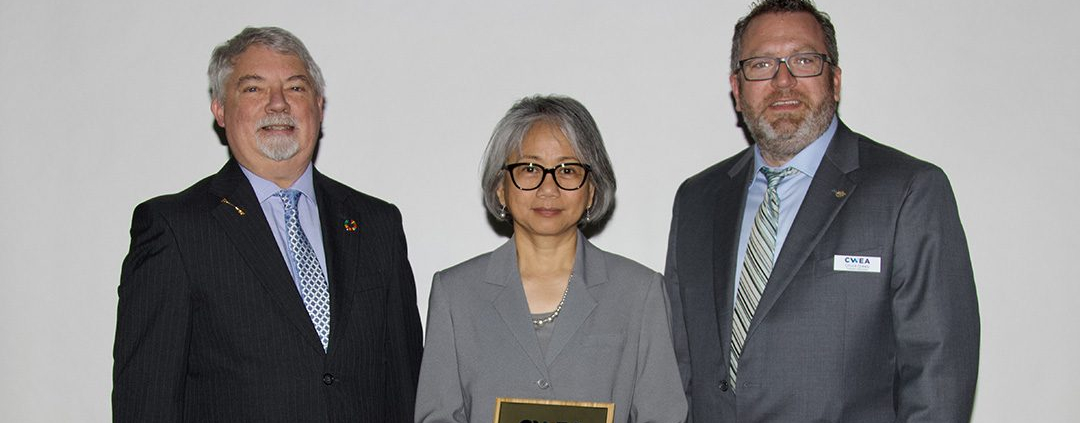L to R: Keith Hobson Vice President, Water Environment Federation (WEF), FOX Strand; Ruby Dela Cruz; and Chuck Greely, CWEA past president, Dudek. Photo: CWEA awards