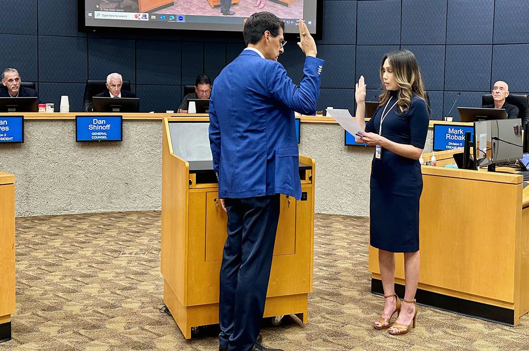 Newly appointed Otay Water District board member Francisco X. Rivera takes the oath of office at the September meeting. Photo: Otay Water District