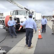 Wastewater Collection Systems Workers (left to right) Raul Rodarte, Dennis Richardson, and Jesse Halbig demonstrate how they keep sewer pipes clean with a combination truck on the facilities tour. Photo: Vallecitos Water District