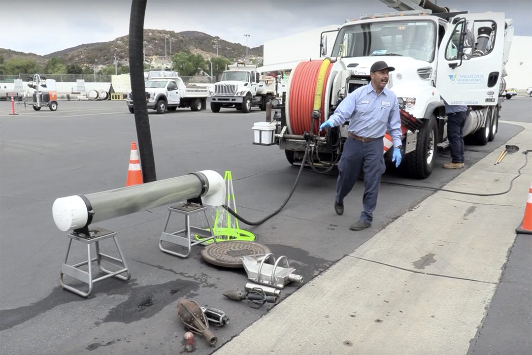 Raul Rodarte, Wastewater Collections Worker II, offers a demonstration during the facilities tour. Photo: Vallecitos Water District