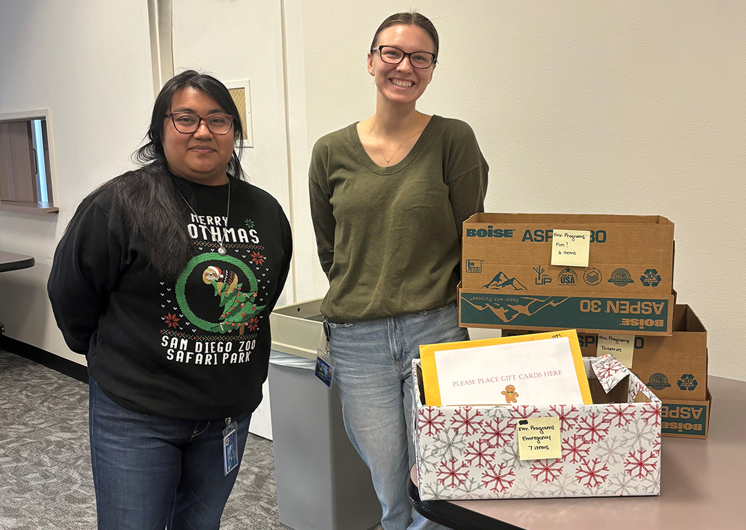 City of Escondido donation drive leaders Gio Cortes and Emma Potratz gather donations to drop off to recipients at the Park Avenue Community Center. Photo: City of Escondido