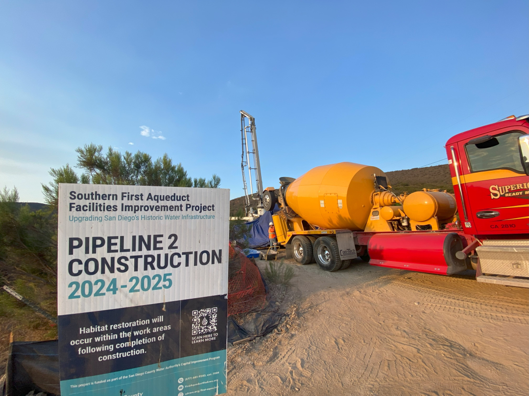 Work continues on the Water Authority's historic First Aqueduct to ensure safe, reliable water supplies for the San Diego region well into the future. Photo: San Diego County Water Authority