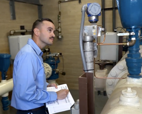 Water System Operation II Marselino Sanchez is in charge of maintaining water distribution systems and analyzing water quality. Photo: Vista Irrigation District/Video Capture