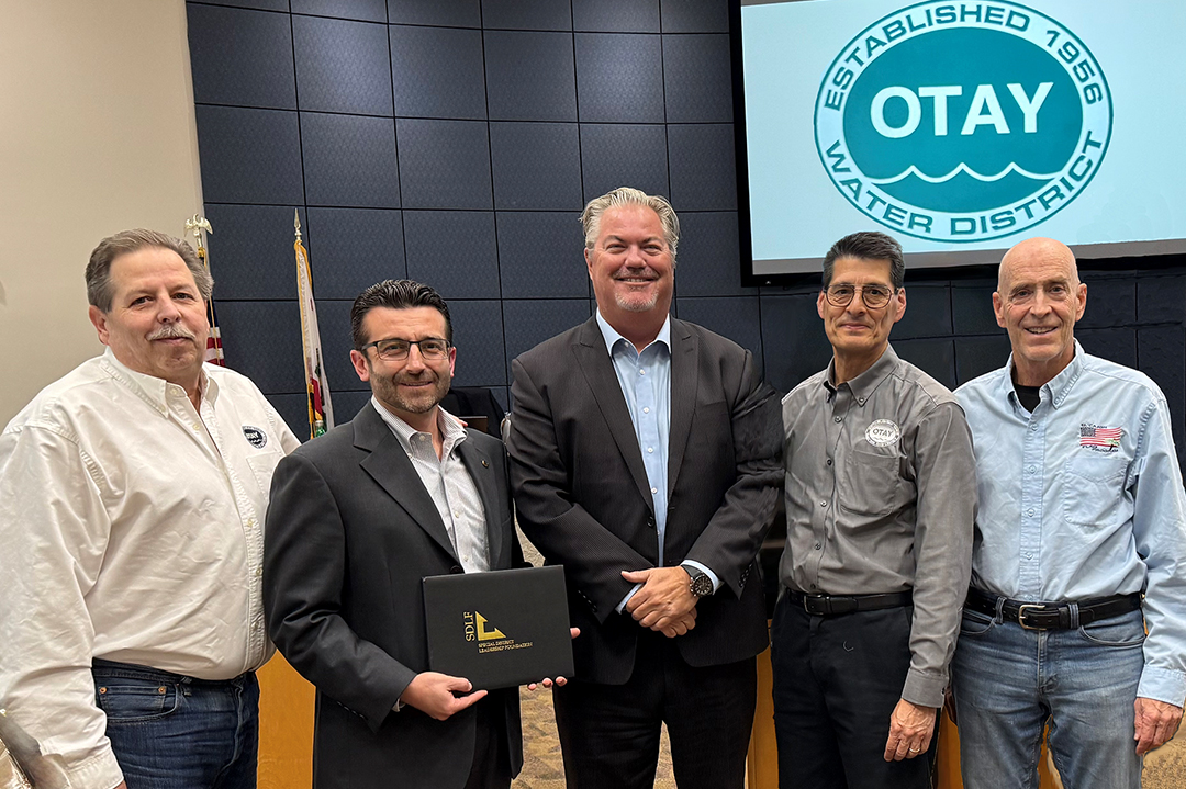 Otay Water District board members receive the District Transparency Certificate of Excellence from the Special District Leadership Foundation at the May board meeting. Photo: Otay Water District