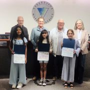 Back row (L to R): Vallecitos water District Board member Craig Elitharp, Board President Jim Pennock, Board member Jim Hernandez, and Board Vice President Jennifer Kerschbaum. Front row (L to R): Student winners Maryanne Alvezures, Jimena Castillo Medina, and Liv Williams. Photo: Vallecitos Water District