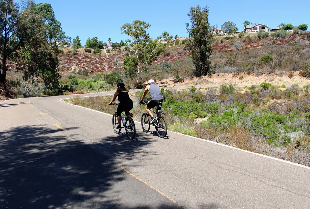 The five mile road circling Lake Miramar is popular for cycling, walking, and running. Photo: City of San Diego
