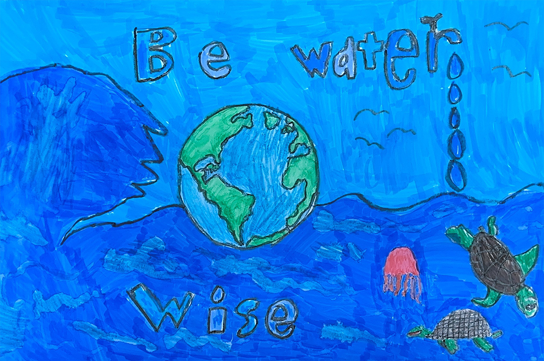 First grader Jacob Irons won second place in the K-Third Grade Category. Photo: Otay Water District student poster contest